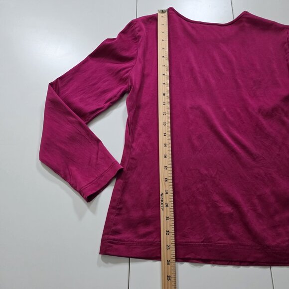 Vintage Henri Bendel Top M Women Magenta LS Round Neck Old Money Stetch Boho Y2K - Picture 8 of 13